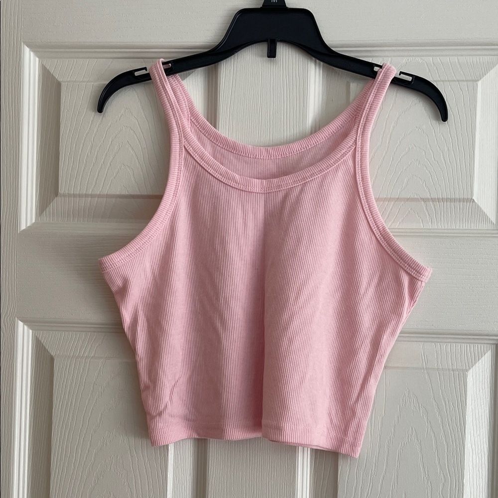 Women's Pink Ribbed Crop Tank Top